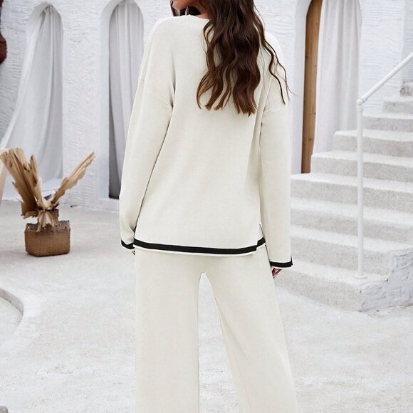 White Casual Women's Color Block Sweater Set - Picture 3 of 8